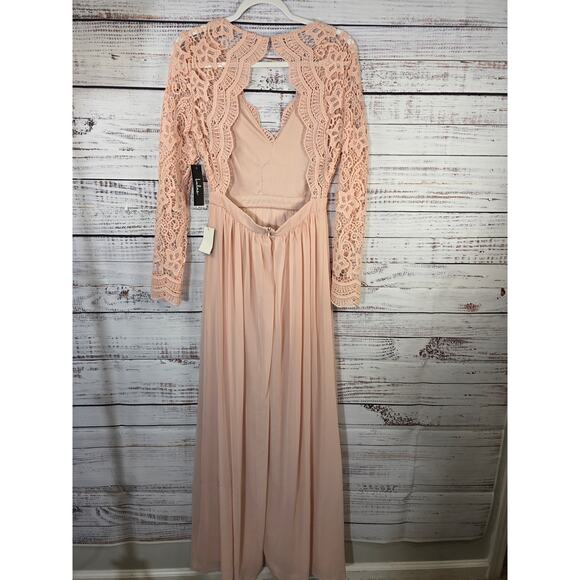 LULUS lovely blush Pink Dress lace long sleeve Maxi size Medium - Picture 2 of 5